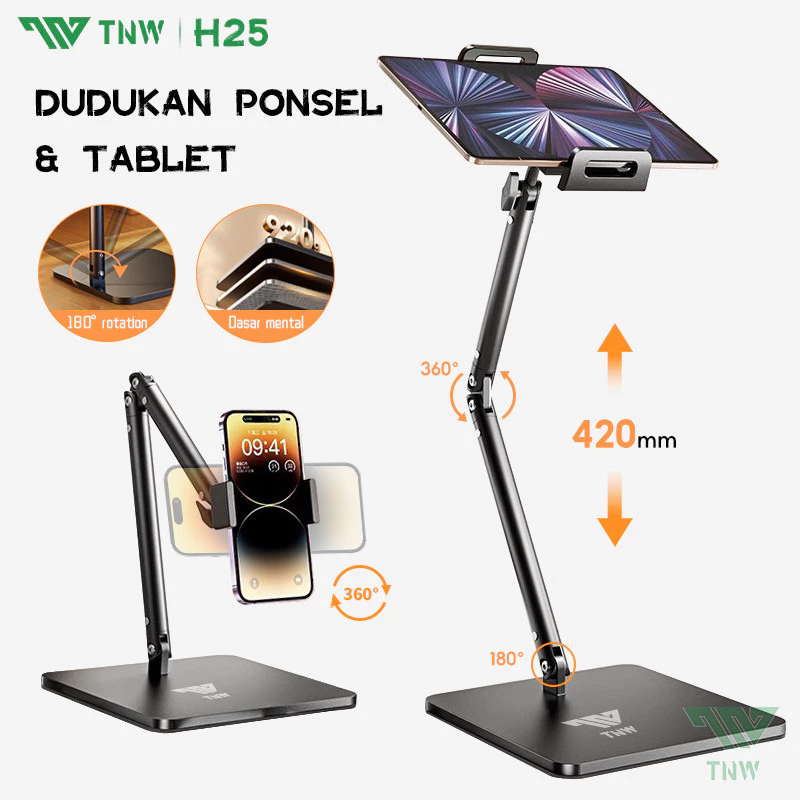 TNW H25 Stand Holder Handphone Tablet Meja Overhead Phone Stand Flexible Rotate 360 Phone Holder